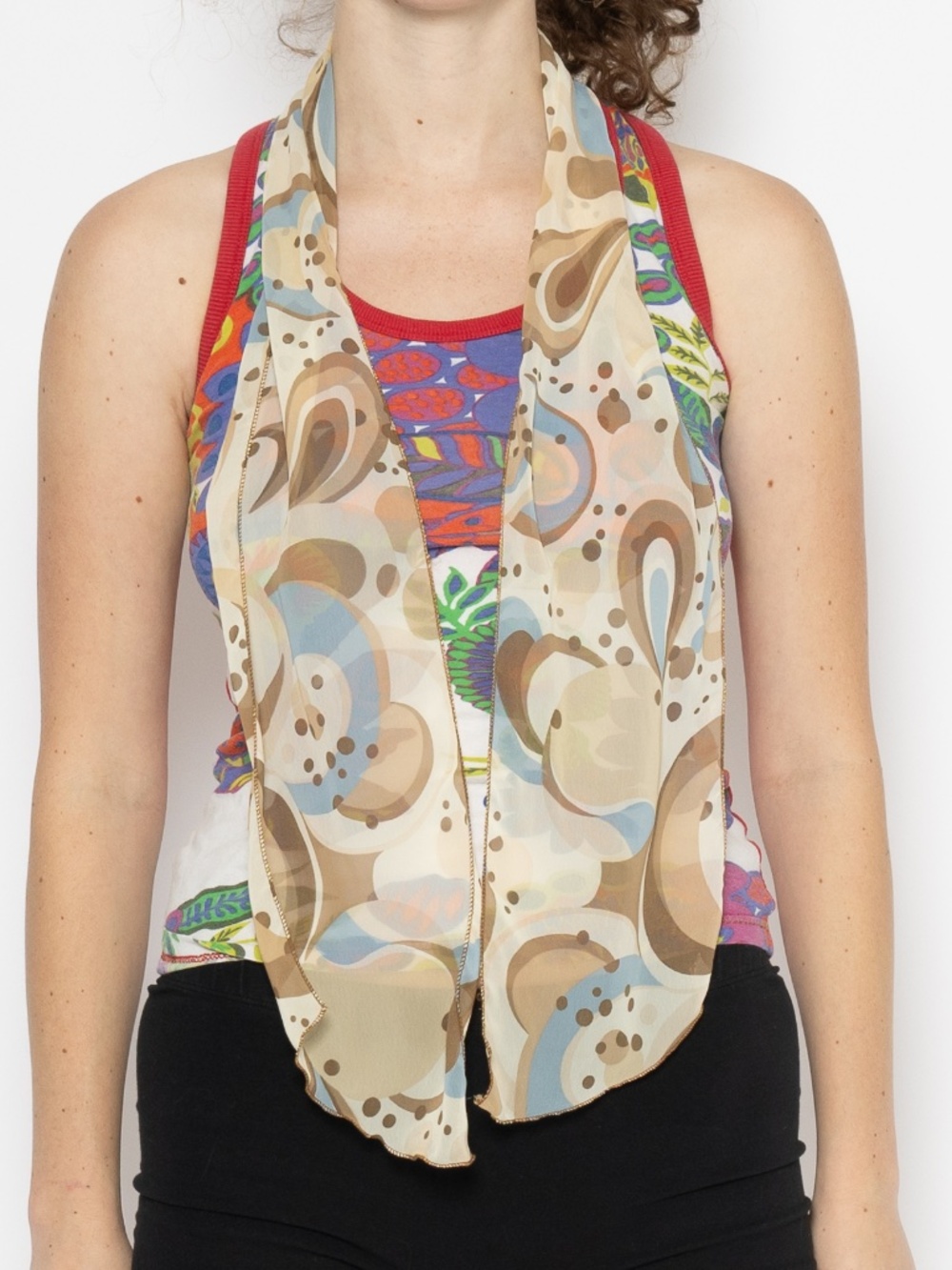 Y2k swirl print scarf brown blue skinny scarf